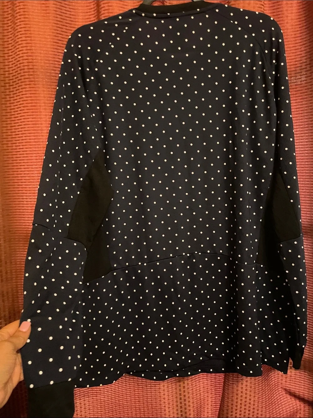 Nike Navy Polka Dot Long Sleeve Tee with White Swoosh